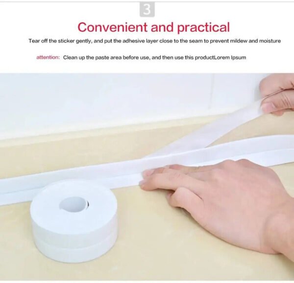 3PCS PVC Caulk Tape - Self-Adhesive Sealing Strip for Bathroom, Kitchen, and Toilet - Image 2