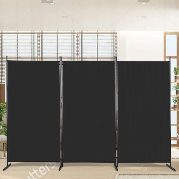 6FT Trifold 130g Polyester Fabric Plastic Foot Carbon Steel Frame Foldable Screen Black - Image 4