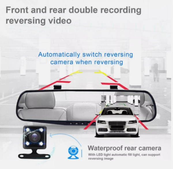 4.3" Dual Lens HD Car DVR Dash Cam Front and Rear Mirror Camera Video Recorder UK