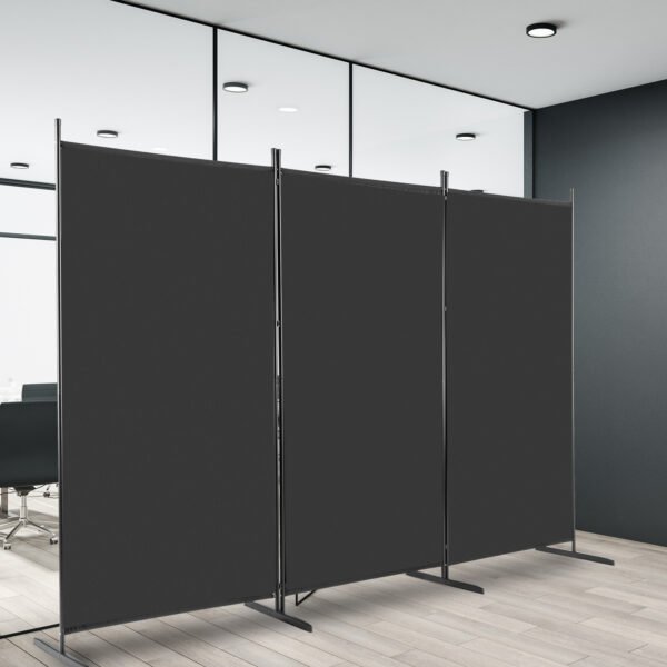 6FT Trifold 130g Polyester Fabric Plastic Foot Carbon Steel Frame Foldable Screen Black - Image 2