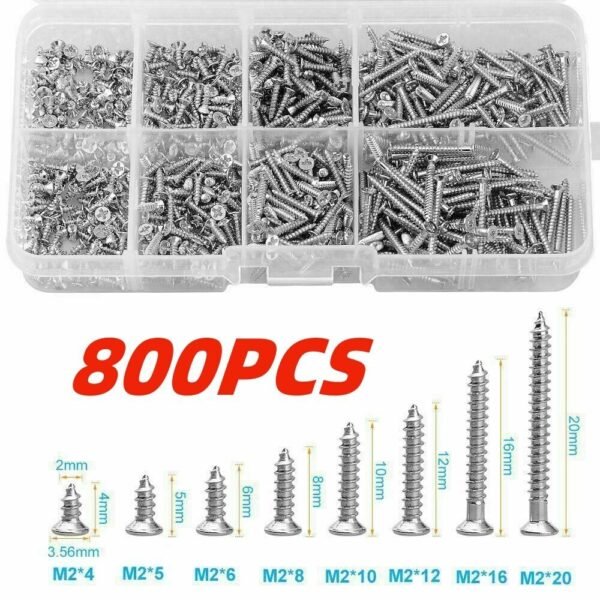 800 PCS Self Tapping Stainless Steel Wood Screws - Assorted Small Metal Screws