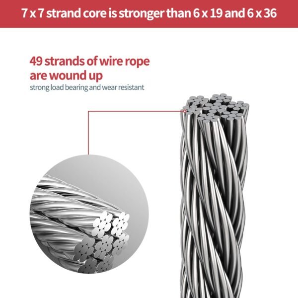 Picture Hanging Wire 50lb Heavy Load, Stainless Steel Rope for Mirror Frame and Wall Art 100Feet with 20PCS Aluminum Crimping Sleeves - Image 3