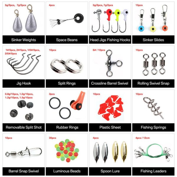 188PCS Sea Fishing Accessories Tackle Box Kit - Jig Hooks, Swivels, and Clamp Set - Image 3