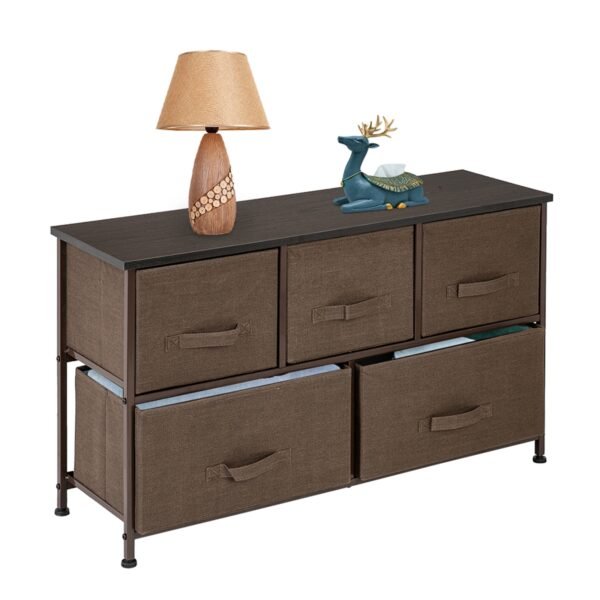 2-Tier Wide Closet Dresser, Nursery Dresser Tower With 5 Easy Pull Fabric Drawers And Metal Frame - Image 3