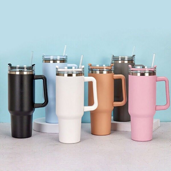 40 Oz Stainless Steel Insulated Water Tumbler - Cup with Handle and Straw Dupe Mug