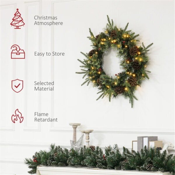 Flame Retardant Decorative Branches Molded from Real Trees - Includes Pine Cones, Red Berries and 50 Warm White LED Lights - Image 5