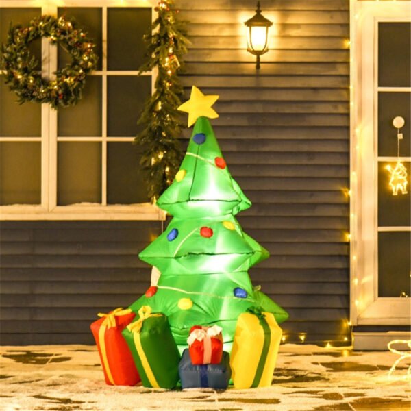 1.5m Self-Inflatable Christmas Tree - Decorated with Ornaments and Presents with White LED Light - Image 3