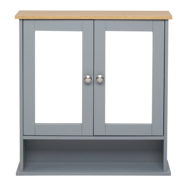 Grey Bathroom Wall Cabinet - 2 Mirror Doors & 1 Storage Layer, MDF Spray Painted - Image 7