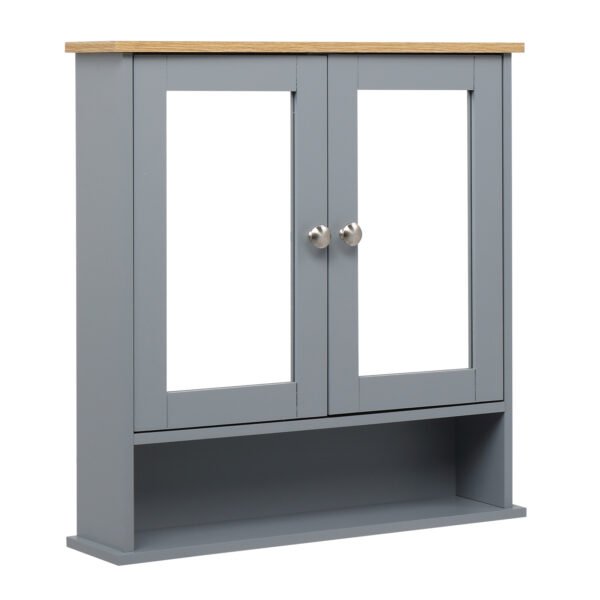 Grey Bathroom Wall Cabinet - 2 Mirror Doors & 1 Storage Layer, MDF Spray Painted - Image 8