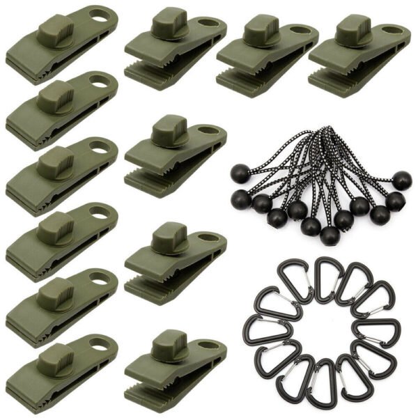 36PCS Tarp Clip Set - Windproof Awning Clamp, Tent Clip Lock Grip & Bungee Cord - Image 9