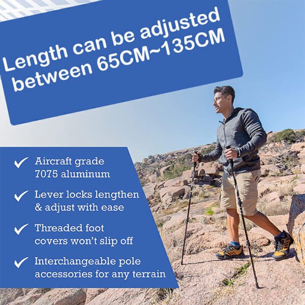 Pack of 2 Folding Walking Poles - Portable Walking Sticks for Hiking, Camping & Backpacking