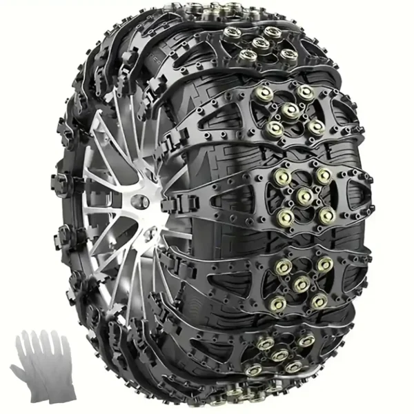 4-Piece Universal Snow Chains - Winter Tire Traction Aid with Ice Spikes