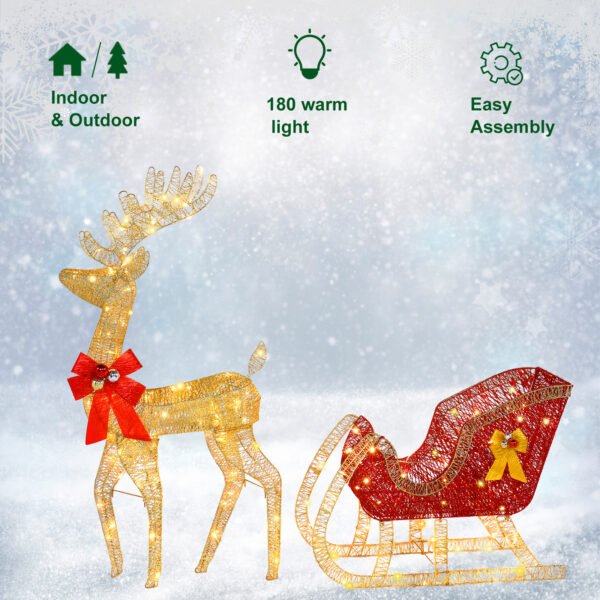 Golden Elk Deer Sled Iron Frame Cotton Thread Decoration Christmas - Image 5