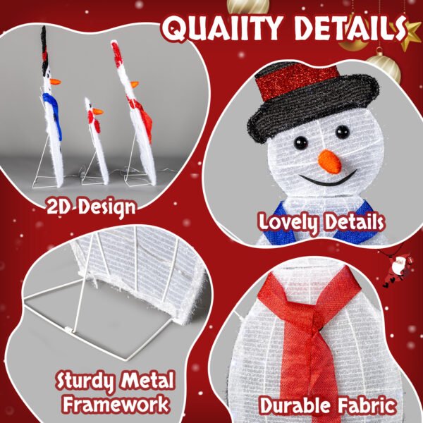 3-Piece Snowman Decoration - Metal & Fabric (Sizes: 30in, 29in, 17in) - Image 4