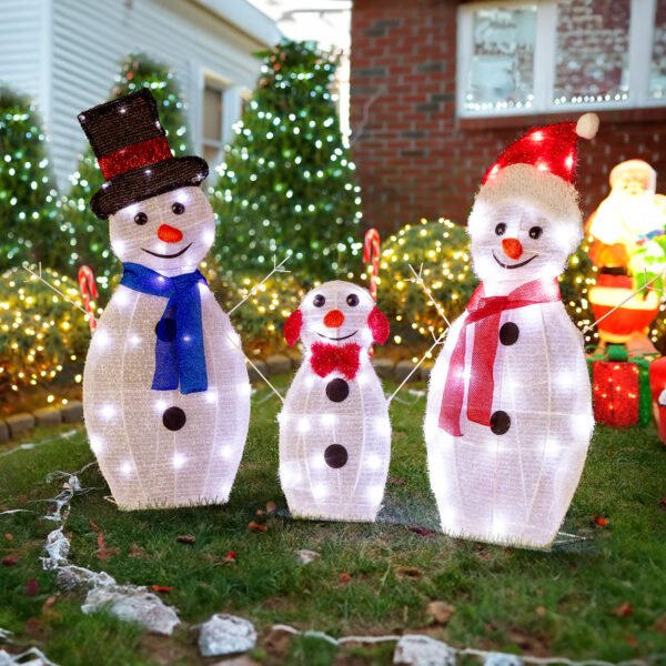 3-Piece Snowman Decoration - Metal & Fabric (Sizes: 30in, 29in, 17in)