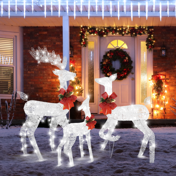 3pcs Family Elk White Iron Frame Cotton Thread Christmas Decoration - Image 5