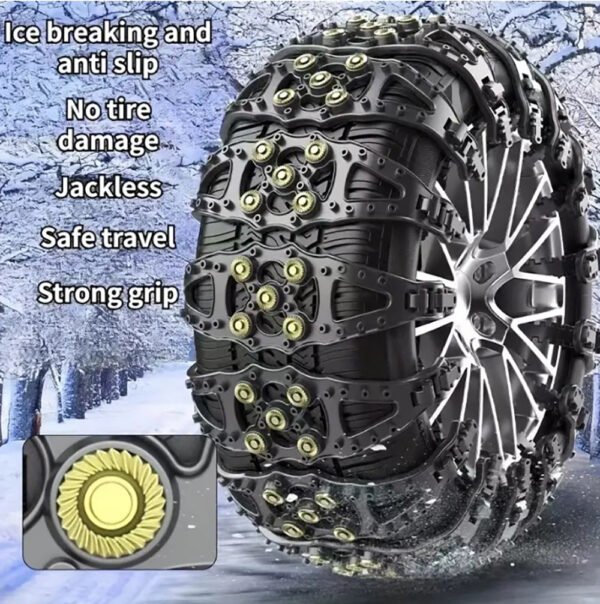 4-Piece Universal Snow Chains - Winter Tire Traction Aid with Ice Spikes - Image 3