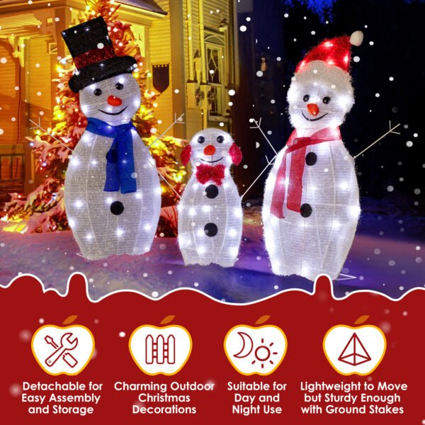 3-Piece Snowman Decoration - Metal & Fabric (Sizes: 30in, 29in, 17in) - Image 7