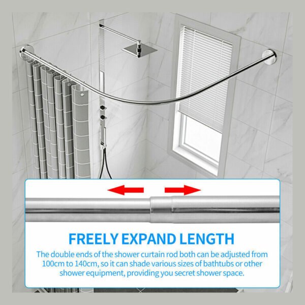 L-Shaped Shower Curtain Rail Rod - Stretchable Stainless Steel Pole for Bathroom Corners - Image 2