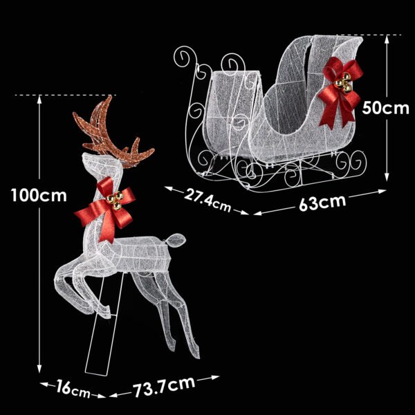 Christmas Reindeer & Sleigh 3-Piece Lighted Set - 270 LED White Lights, Weatherproof for Indoor/Outdoor Decor - Image 4