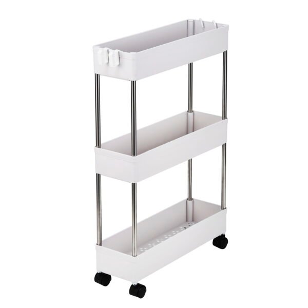 3-Layer Ultra-thin, Mobile Multi-Functional Slim Storage Cart White - Image 8