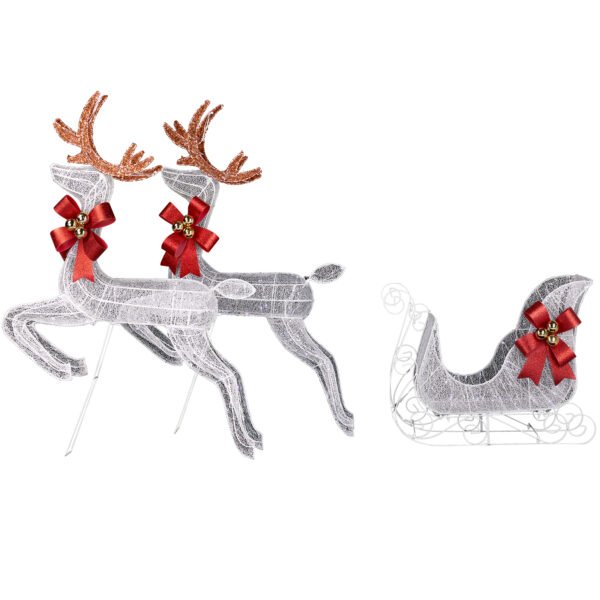 Christmas Reindeer & Sleigh 3-Piece Lighted Set - 270 LED White Lights, Weatherproof for Indoor/Outdoor Decor - Image 5