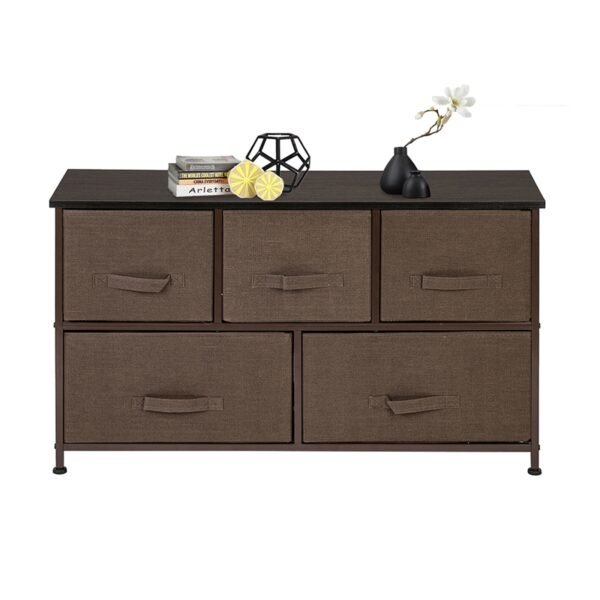 2-Tier Wide Closet Dresser, Nursery Dresser Tower With 5 Easy Pull Fabric Drawers And Metal Frame