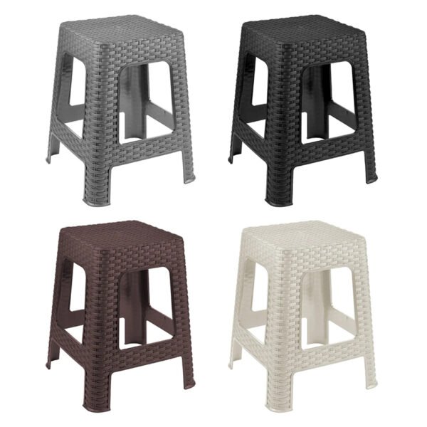 Square Plastic Rattan Stool - 28x28x45 cm, Assorted Colours - Image 4