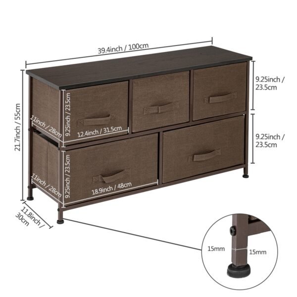 2-Tier Wide Closet Dresser, Nursery Dresser Tower With 5 Easy Pull Fabric Drawers And Metal Frame - Image 9