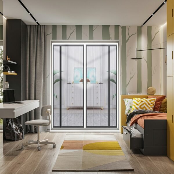 Removable Insect Fly Mesh with Side-Opening Magnetic Screen for Door - Grey, 100x220cm - Image 2