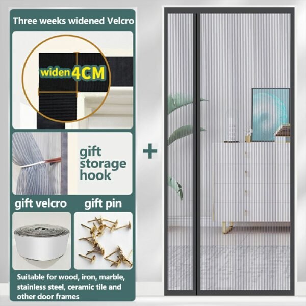 Removable Insect Fly Mesh with Side-Opening Magnetic Screen for Door - Grey, 100x220cm - Image 3