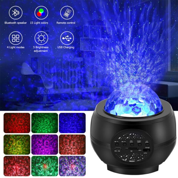 Galaxy Star Projector with Music - LED Starry Sky Night Light for Parties - Black - Image 2