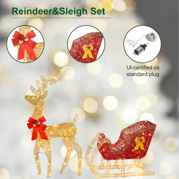 Golden Elk Deer Sled Iron Frame Cotton Thread Decoration Christmas - Image 9