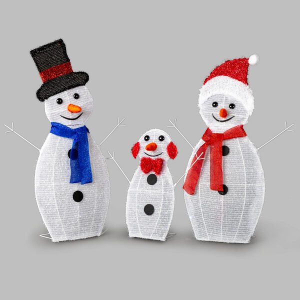 3-Piece Snowman Decoration - Metal & Fabric (Sizes: 30in, 29in, 17in) - Image 8