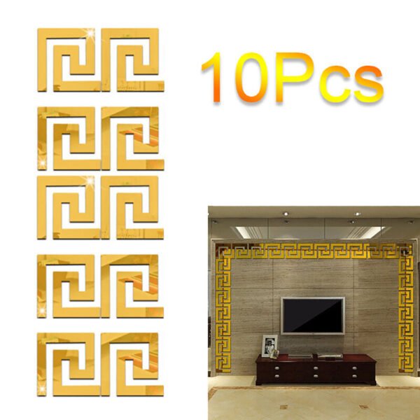 10 Pack Gold Mirror Tile Wall Decals - 3D Acrylic Removable Art Stickers for DIY Decor - Image 5