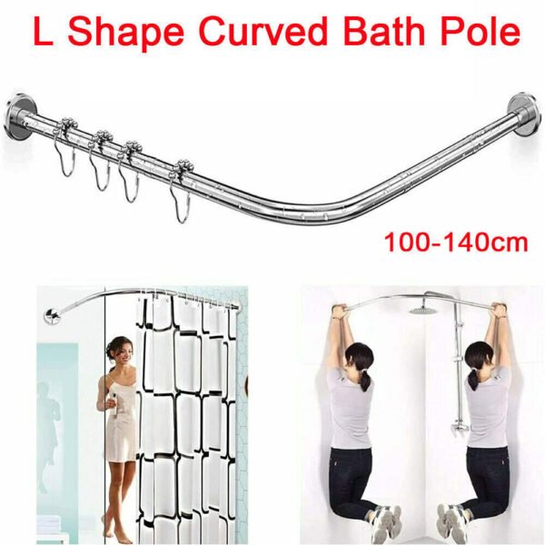 L-Shaped Shower Curtain Rail Rod - Stretchable Stainless Steel Pole for Bathroom Corners - Image 7