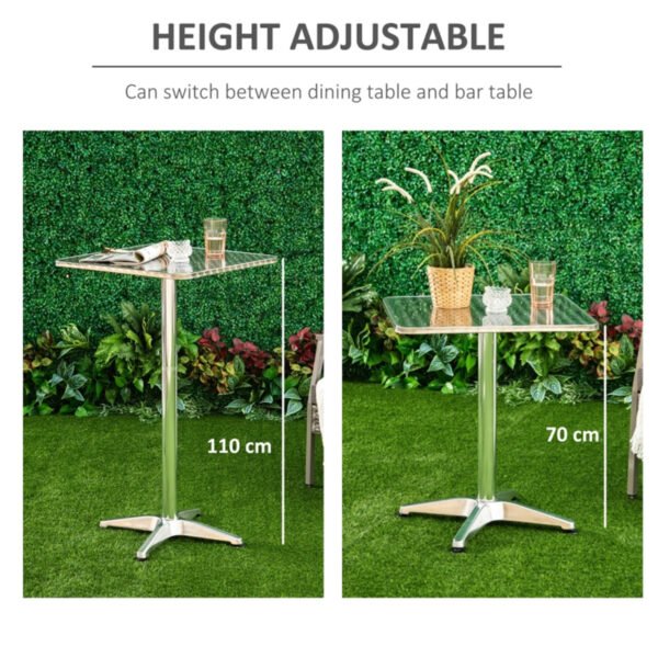 Adjustable Height Coffee Table - Stainless Steel Top, Weather Resistant