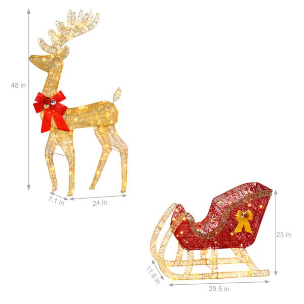 Golden Elk Deer Sled Iron Frame Cotton Thread Decoration Christmas - Image 10