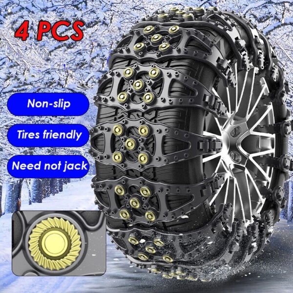 4-Piece Universal Snow Chains - Winter Tire Traction Aid with Ice Spikes - Image 9