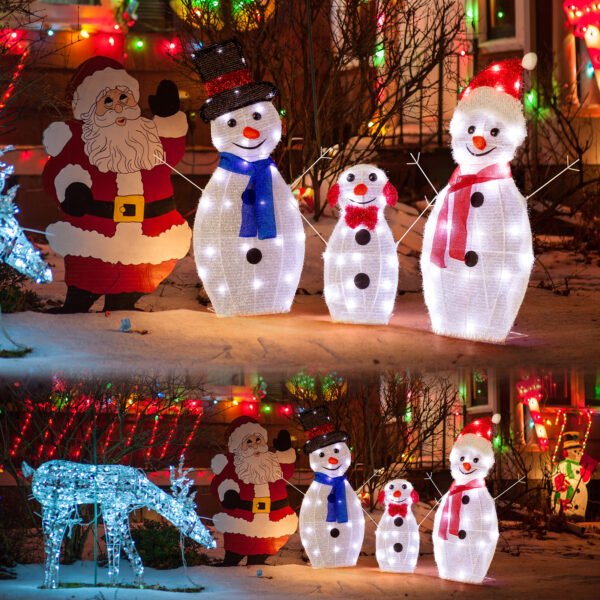 3-Piece Snowman Decoration - Metal & Fabric (Sizes: 30in, 29in, 17in) - Image 9