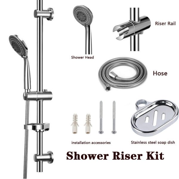 Stainless Shower Riser Kit with Slider Rail - Soap Bar Holder, Hose, and Head Set - Image 2