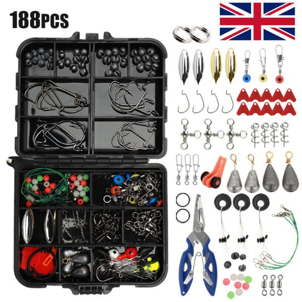 188PCS Sea Fishing Accessories Tackle Box Kit - Jig Hooks, Swivels, and Clamp Set - Image 7