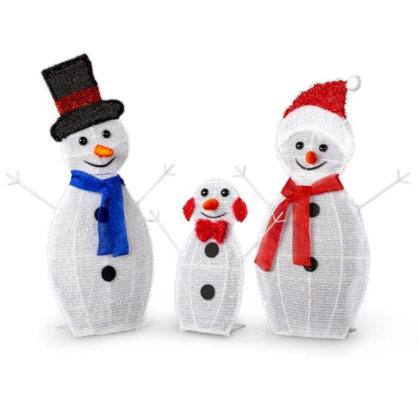 3-Piece Snowman Decoration - Metal & Fabric (Sizes: 30in, 29in, 17in) - Image 2