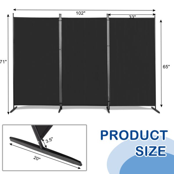 6FT Trifold 130g Polyester Fabric Plastic Foot Carbon Steel Frame Foldable Screen Black - Image 8