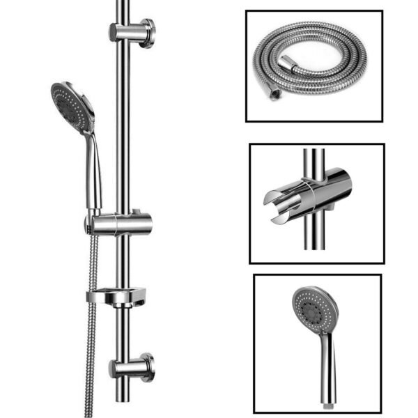 Stainless Shower Riser Kit with Slider Rail - Soap Bar Holder, Hose, and Head Set