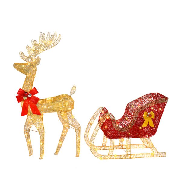 Golden Elk Deer Sled Iron Frame Cotton Thread Decoration Christmas