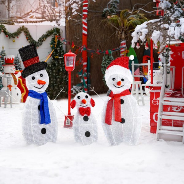 3-Piece Snowman Decoration - Metal & Fabric (Sizes: 30in, 29in, 17in) - Image 10