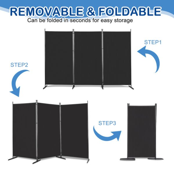 6FT Trifold 130g Polyester Fabric Plastic Foot Carbon Steel Frame Foldable Screen Black - Image 9