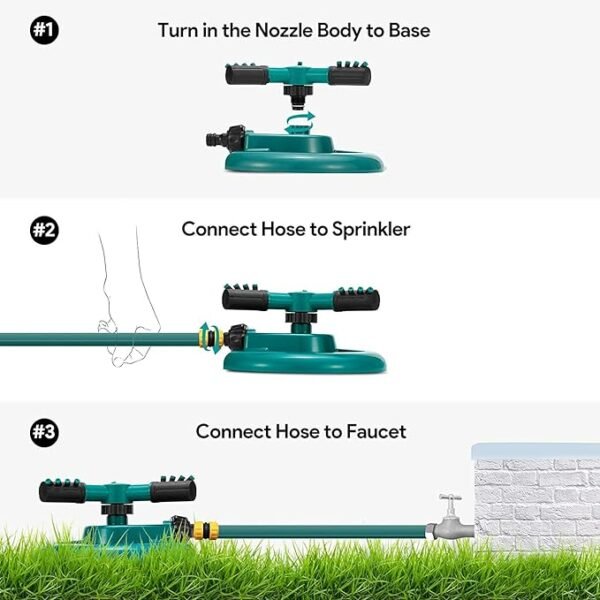 360-Degree Rotating Garden Sprinkler with 3 Nozzles for Efficient Watering - Image 5