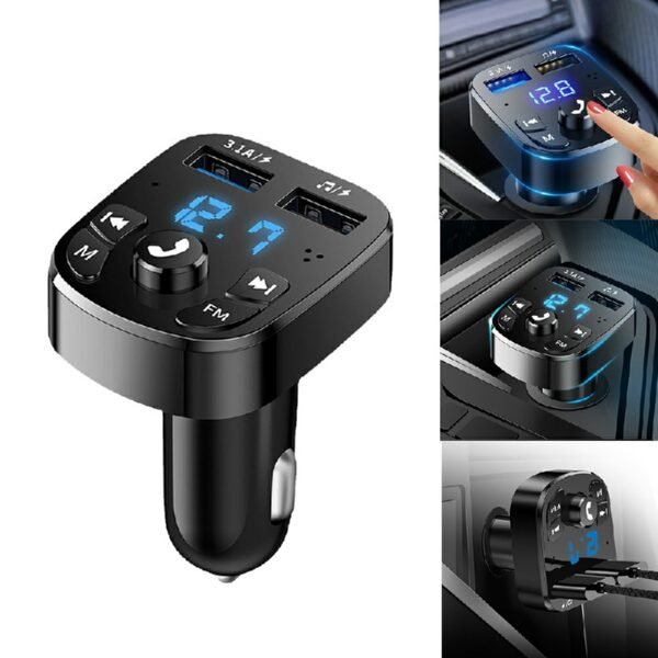 Car Bluetooth FM Transmitter MP3 Player, USB Adapter with Wireless Charging